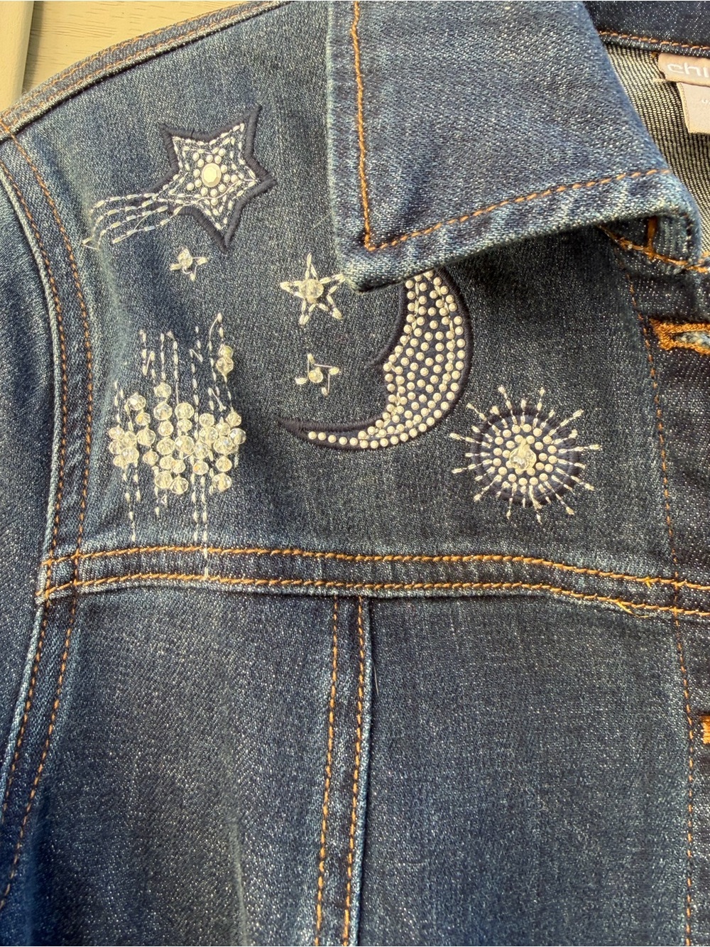 NWOT Chico’s Embellished Celestial Denim Jacket Sz Chico's 0 / Regular 4/6 - Picture 8 of 9